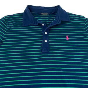 Polo Golf Ralph Lauren Shirt Green Blue Striped Fit Preppy Casual Pink Pony L